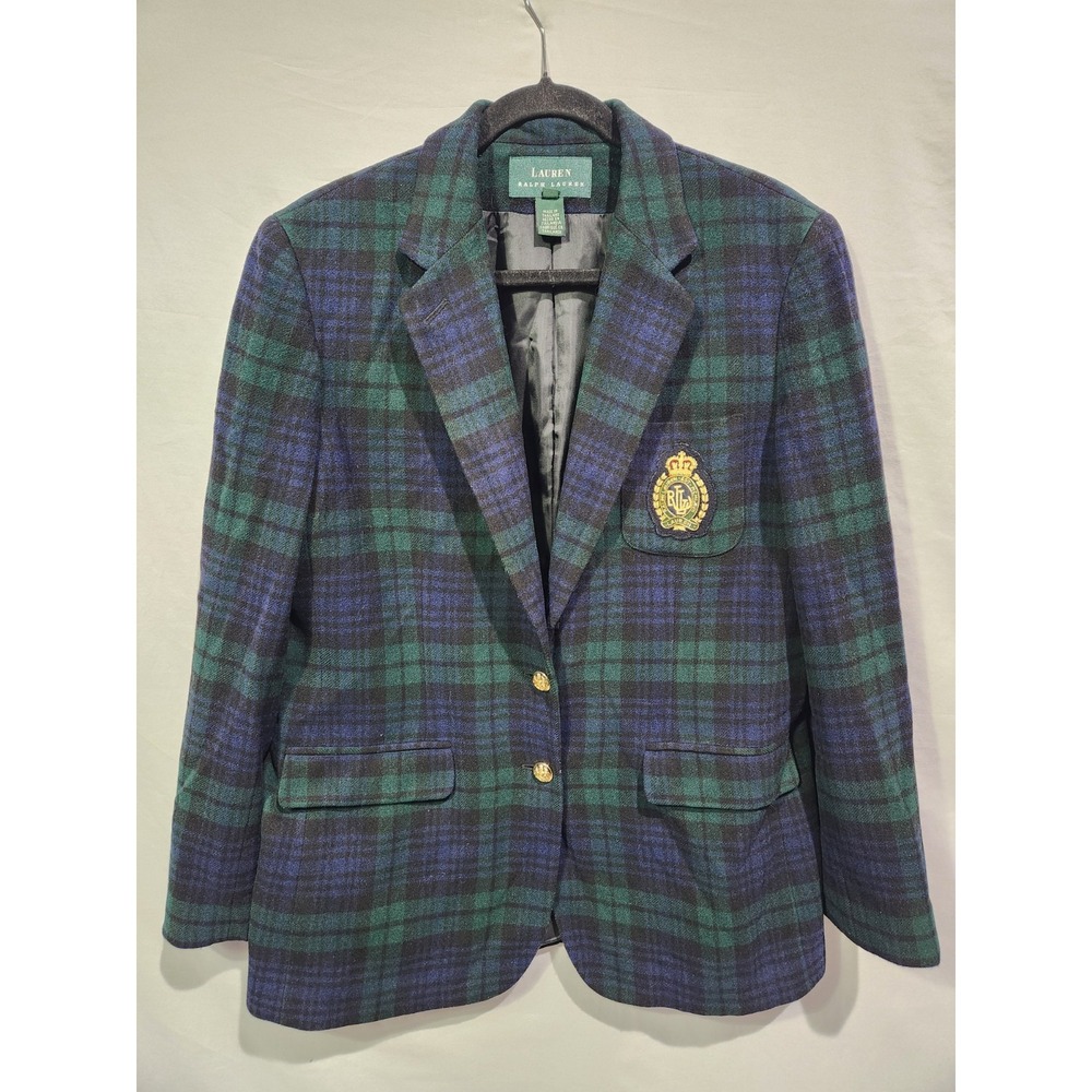 Polo Ralph Lauren Blackwatch Tartan Bullion Crest Blazer Navy/Green 10‎ Cashmere